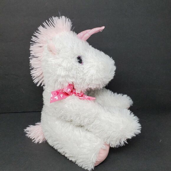 Unicorn 12" Plush Stuffed Animal Pink White Silver Hearts Mystical Bow Shimmer - Picture 2 of 9